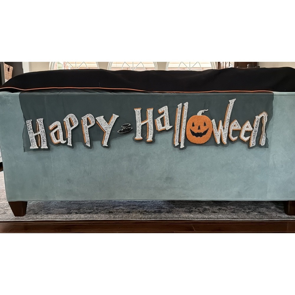 Isaac Mizrahi Mantel Scarf banner Happy Halloween Black Beige Orange Decoration - Picture 2 of 6